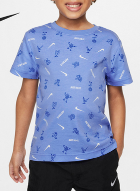 Nike/耐克正品新款小童针织圆领印花休闲短袖T恤FV2691-450