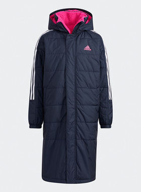 Adidas阿迪达斯正品新款冬季保暖大童长款运动休闲连帽棉服H07277
