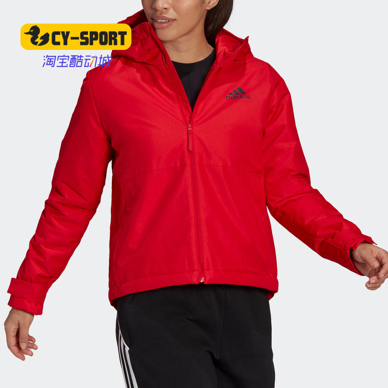 Adidas/阿迪达斯正品冬季新款女运动休闲保暖连帽棉服外套GN3237