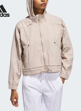 Adidas/阿迪达斯正品2025女士连帽高尔夫运动短款外套JE7361