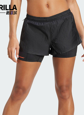 Adidas/阿迪达斯正品2025秋季款女士训练二合一跑步短裤JY4086