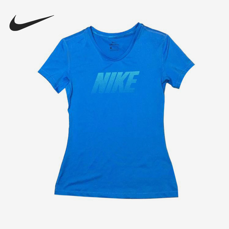 Nike/耐克官方正品Dri-FIT新款女蓝色速干简约短袖T恤725748-435