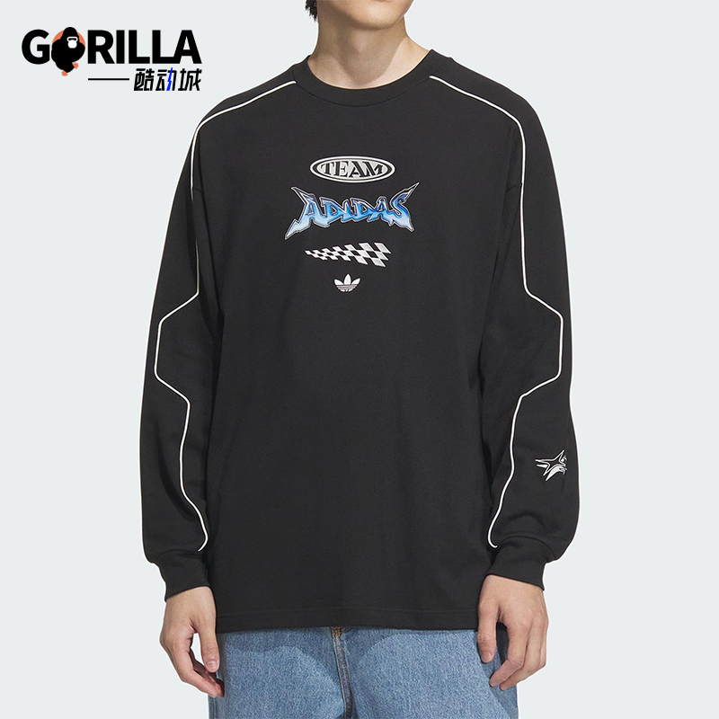 Adidas/阿迪达斯正品春季新款男女宽松图案三条纹卫衣JM8037