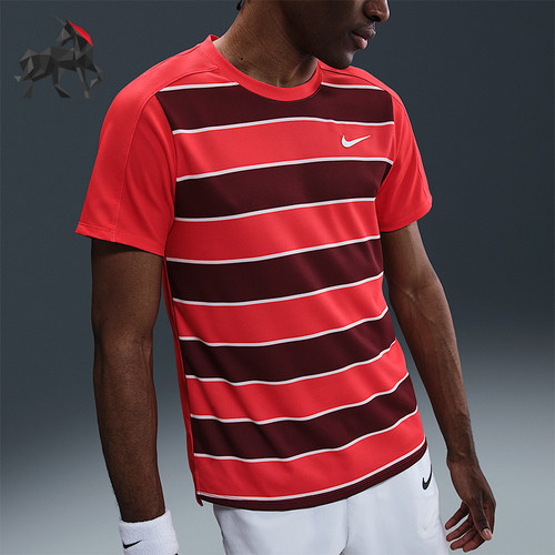 Nike/耐克正品Dri-FIT ADV男士网球条纹经典透气短袖FZ6935-696