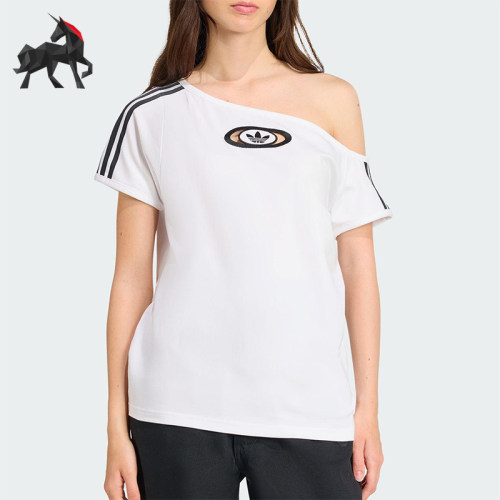 Adidas/阿迪达斯正品三叶草女士斜领露肩经典透气时尚短袖KC8795