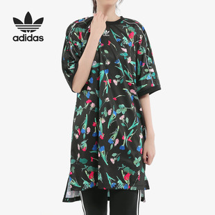 三叶草女子圆领印花短袖 运动连衣裙 阿迪达斯正品 Adidas EC1872