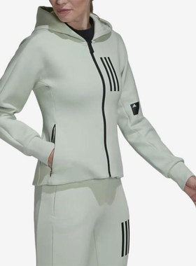 Adidas/阿迪达斯正品女绿色亚麻休闲舒适轻便经典夹克外套HC8809