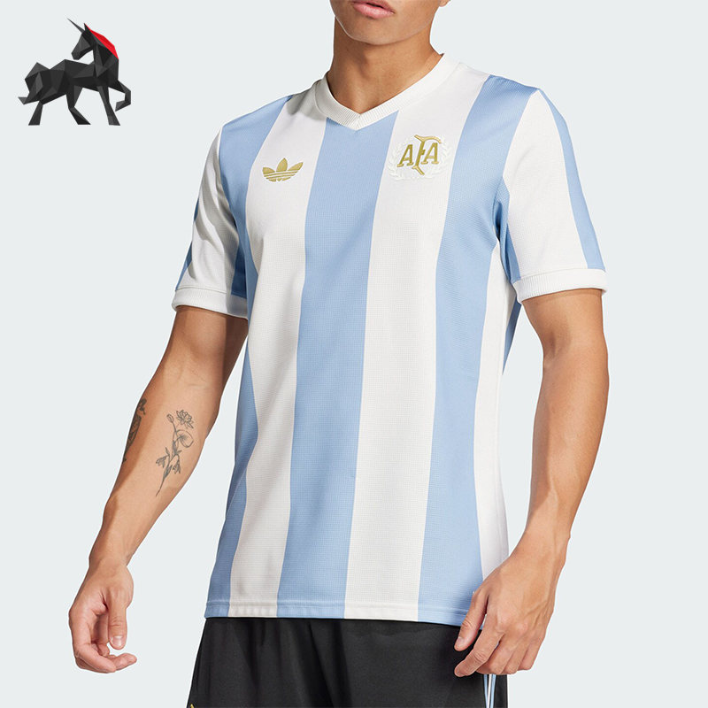 阿迪达斯男士透气条纹训练短袖