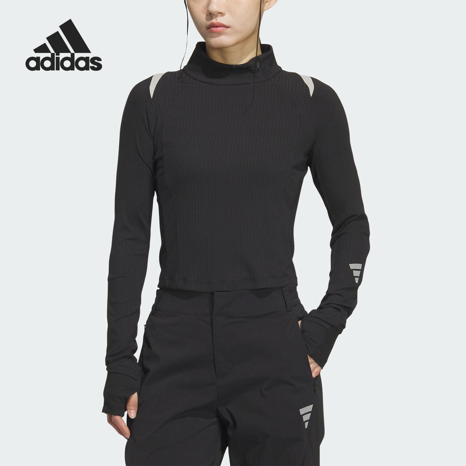 Adidas/阿迪达斯正品春秋女士运动修身立领时尚训练长袖T恤KS0060