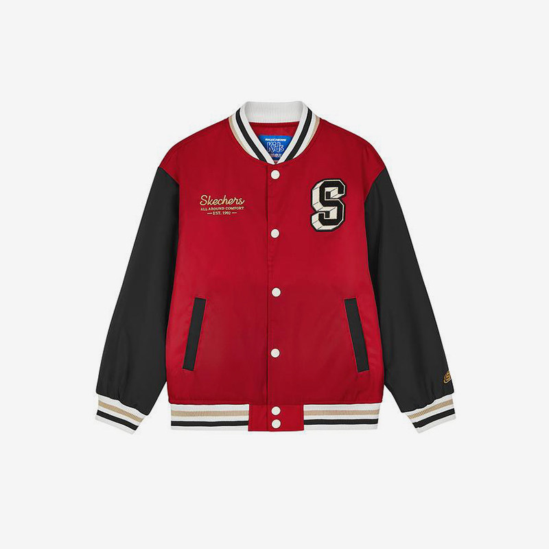 Skechers/斯凯奇正品春秋款儿童时尚条纹口袋扣子棉服L125B004