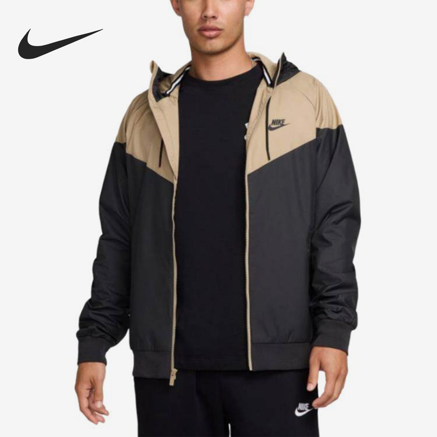 Nike/耐克正品风衣新款男卡其黑色柔软连帽夹克727325-017