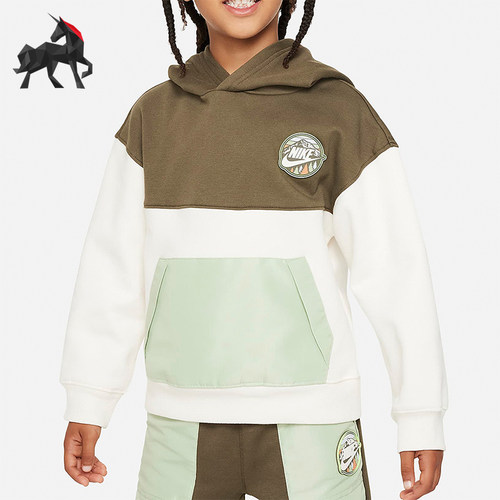 Nike/耐克正品2025秋季款小童休闲连帽拼接套头卫衣FZ1686-110