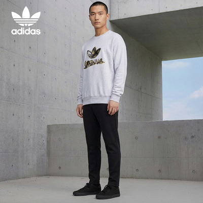 Adidas/阿迪达斯正品三叶草男士运动复古印花圆领卫衣KC0117