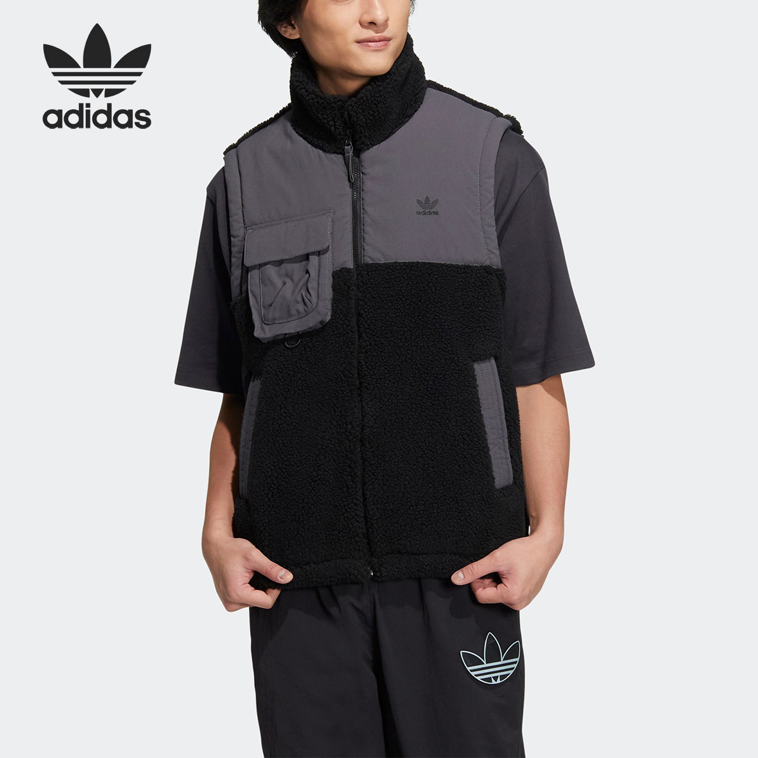 Adidas/阿迪达斯官方正品三叶草男子秋冬季保暖运动马甲 IC8160