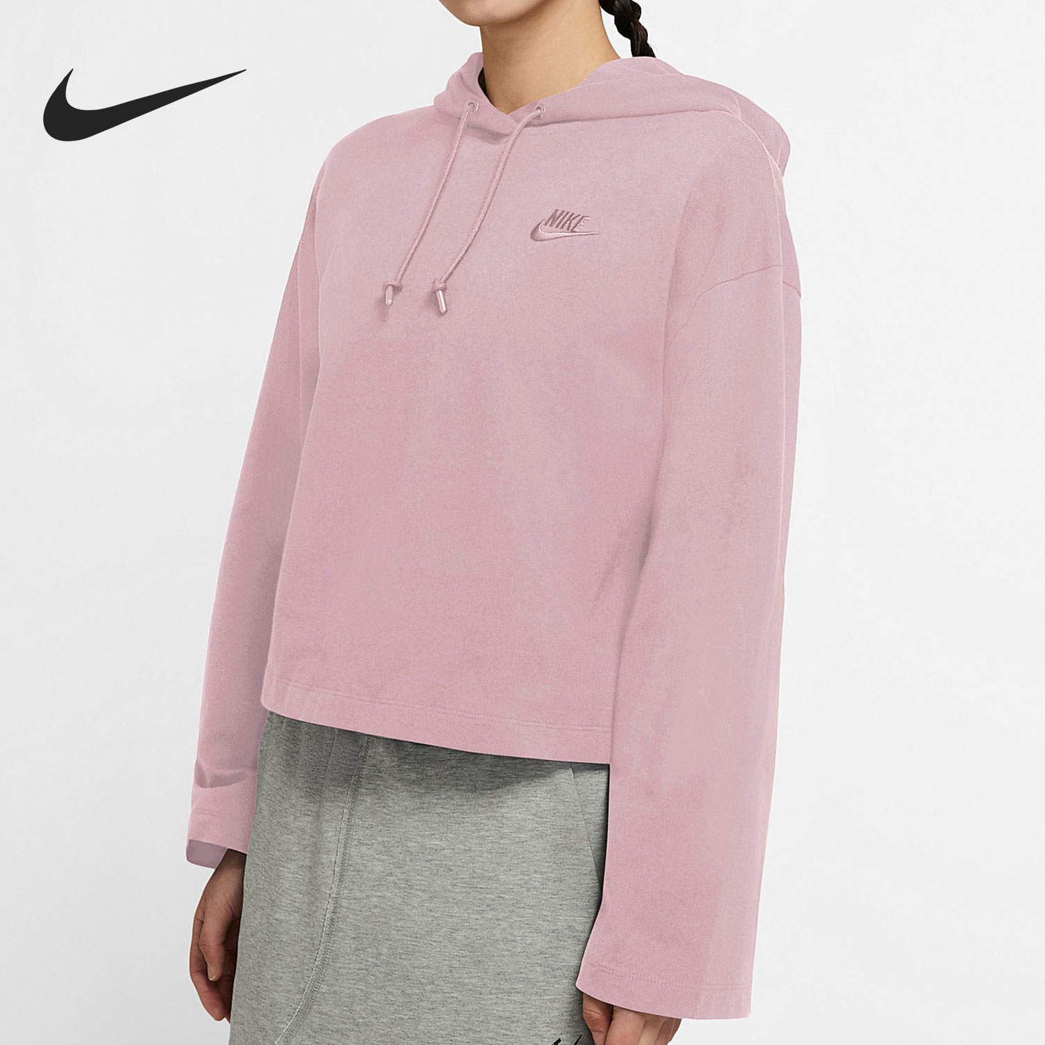 nike/耐克官方正品女子短款宽松连帽运动套头衫卫衣 cj3741-516