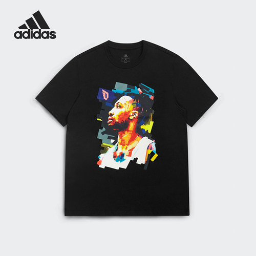 Adidas/阿迪达斯正品男士Logo印花圆领运动篮球短袖T恤HE0471