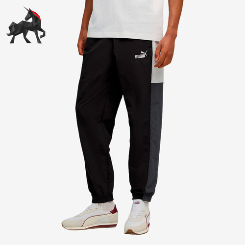 Puma/彪马正品2025秋季款男士耐穿梭织拼接运动束脚长裤691061-01