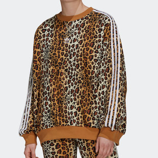26夏女子豹纹运动套头卫衣 三叶草 HB4763 阿迪达斯正品 Adidas
