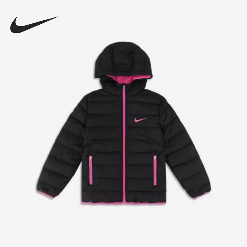 Nike/耐克正品连帽拉链棉服新款儿童黑粉色经典棉服HA5034-023