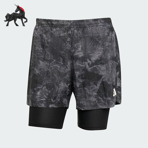 Adidas/阿迪达斯正品2025夏季款男士透气跑步二合一短裤JN9680