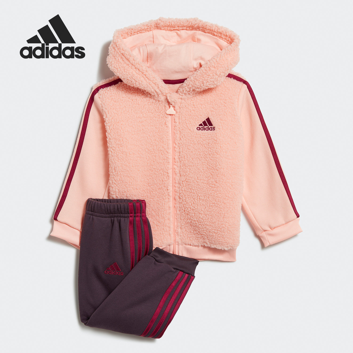 Adidas/阿迪达斯正品婴童仿羊羔绒三条纹休闲运动套装 GE0012,童装/婴儿装/亲子装,套装,淘宝优惠券,粉丝福利购,淘宝优惠卷
