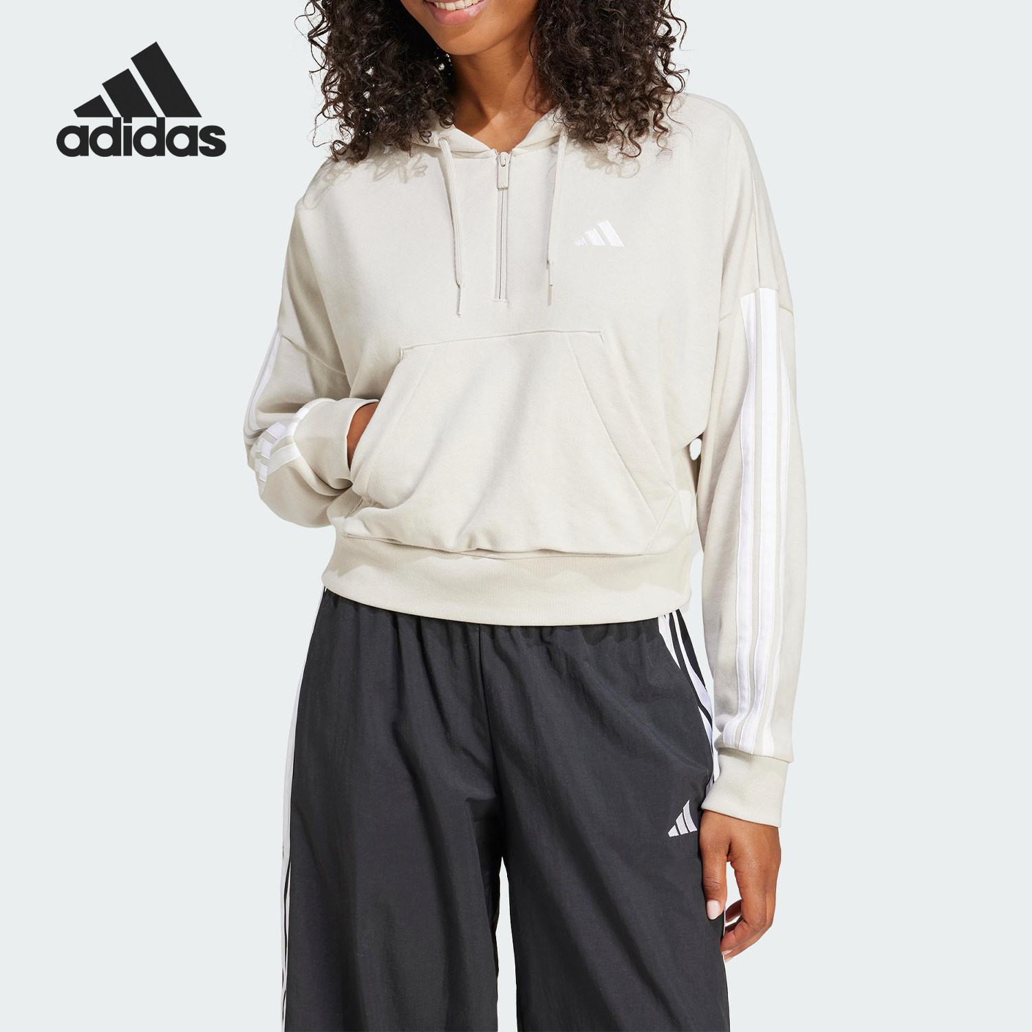Adidas/阿迪达斯正品新款女士半拉链针织休闲运动卫衣JN1958