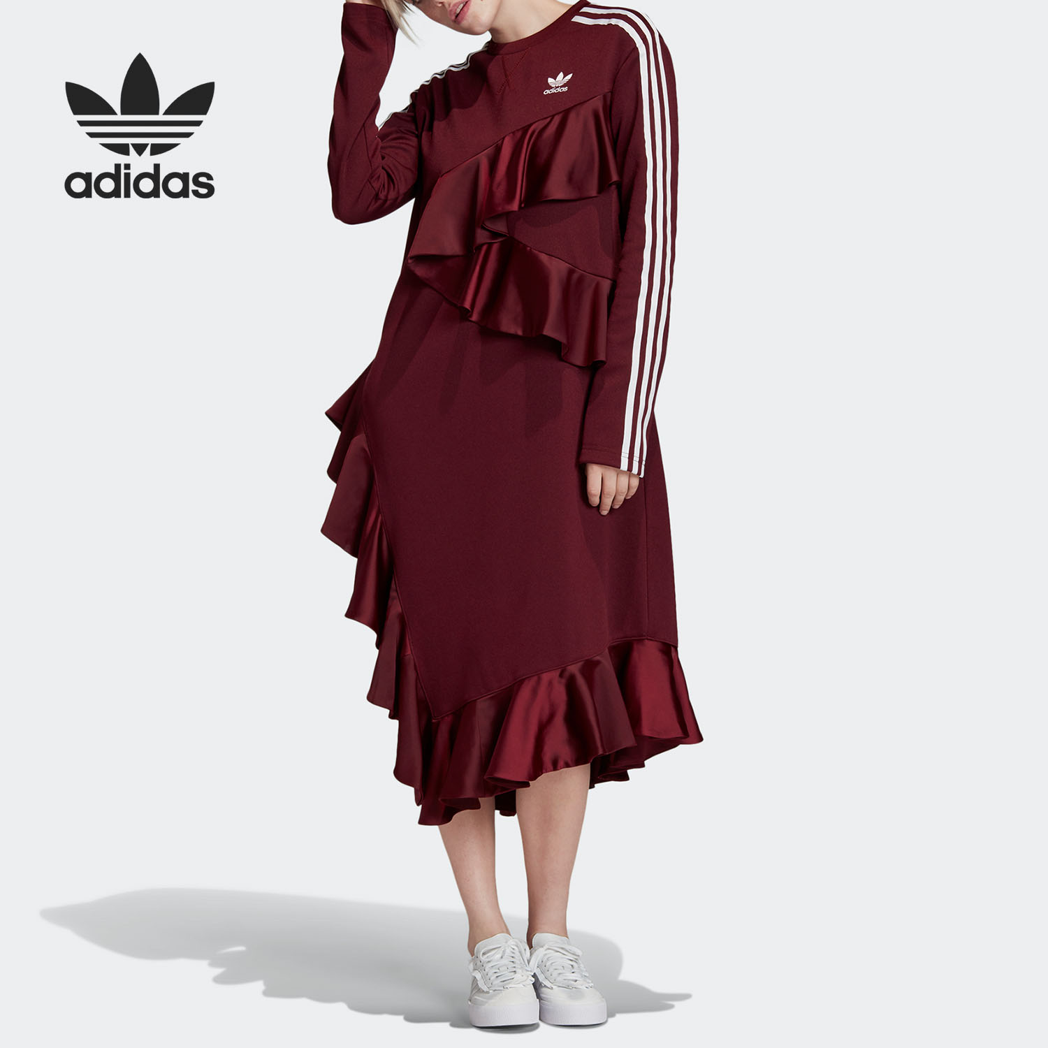 Adidas/阿迪达斯正品三叶草DRESS 女子荷叶边运动连衣裙 FT9899