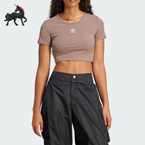 Adidas/阿迪达斯正品三叶草女士短款经典露腰紧身短袖T恤JC9030