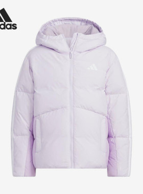 Adidas/阿迪达斯正品140新款儿童浅紫色出街连帽棉服KC5926