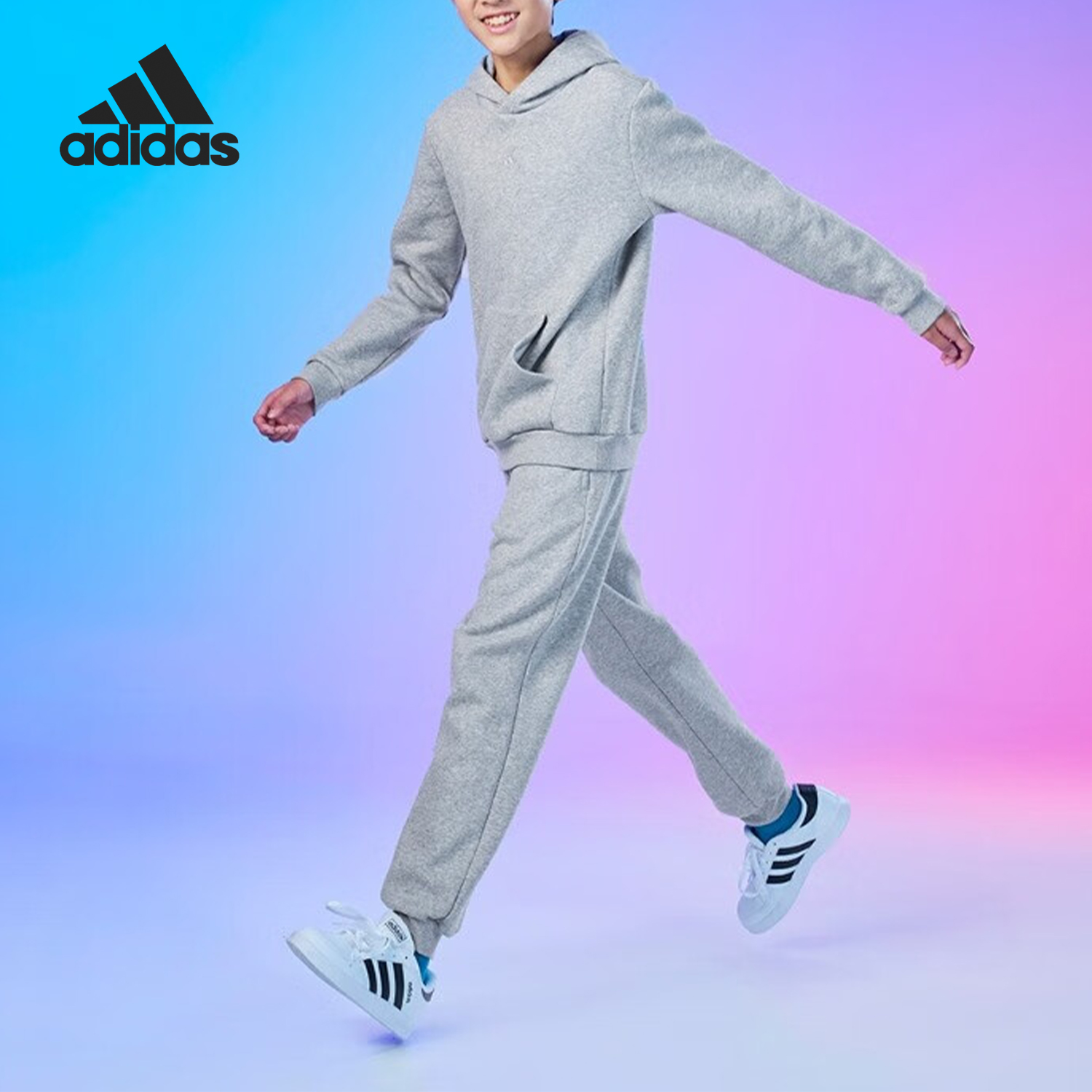 Adidas/阿迪达斯正品新款大童抓绒运动连帽长袖套装HS1611