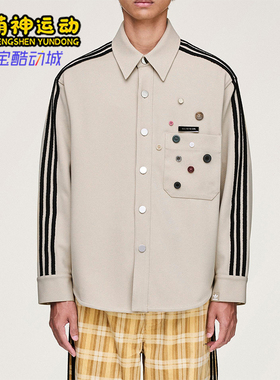 Adidas/阿迪达斯正品三叶草男女休闲长袖宽松条纹运动衬衫KC3141