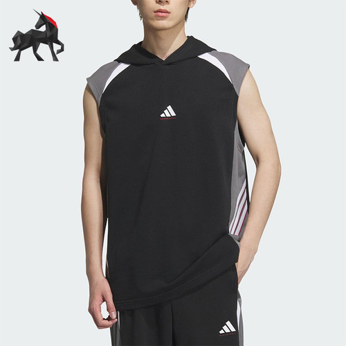 Adidas/阿迪达斯正品2025夏季款男士拼接宽松连帽无袖T恤KC2746