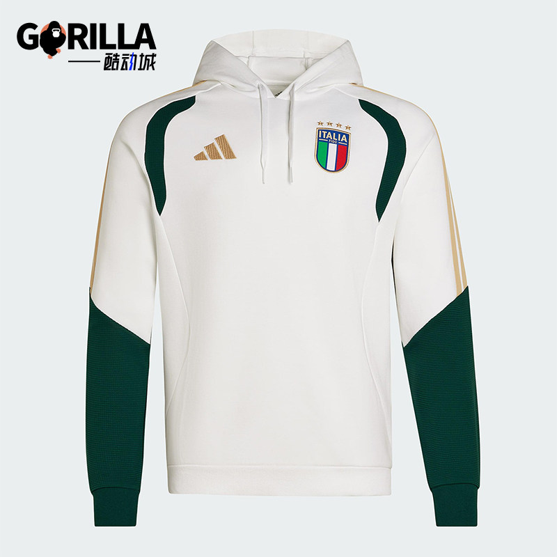 Adidas/阿迪达斯正品TIRO新款男米白绿色经典足球连帽卫衣JZ9364