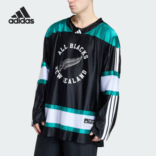 Adidas/阿迪达斯正品新款男黑绿色球类运动经典长袖球衣JL8045