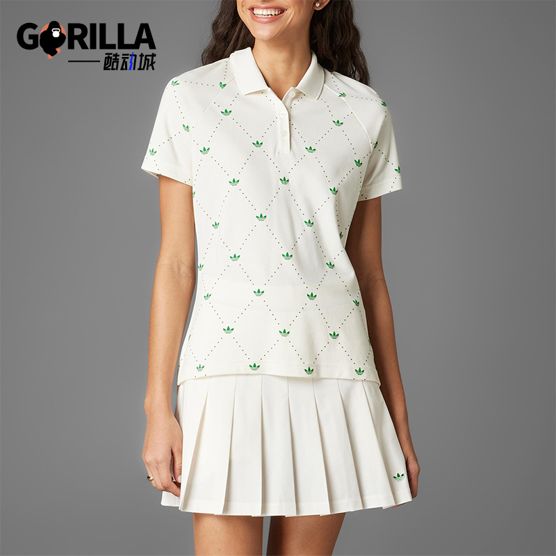 Adidas/阿迪达斯正品三叶草女士休闲翻领满印运动POLO衫JM8265
