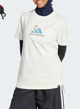 Adidas/阿迪达斯正品2025夏季款女士针织经典印花宽松T恤JX5330