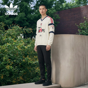 Adidas/阿迪达斯正品三叶草男士宽松梭织V领长袖套头衫KC0112