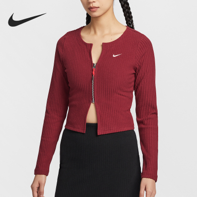 耐克女士针织拉链短款修身编织衫