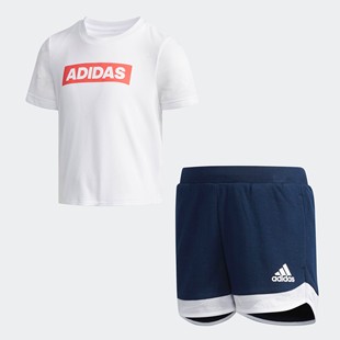 短褲 Adidas 女小童三條紋短袖 針織套裝 阿迪達(dá)斯正品 DW4115