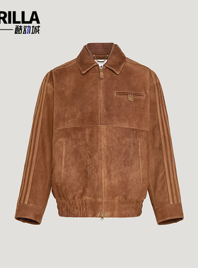 Adidas/阿迪达斯正品三叶草男士翻领复古宽松休闲皮革夹克KV5939