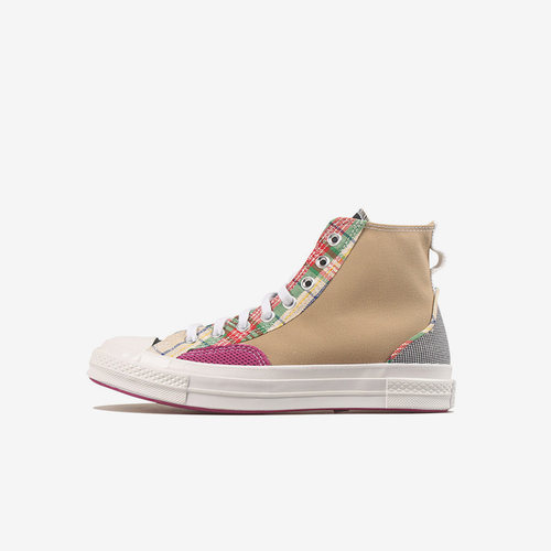 Converse匡威 1970s拼接格子中性款运动休闲高帮帆布鞋 168695C