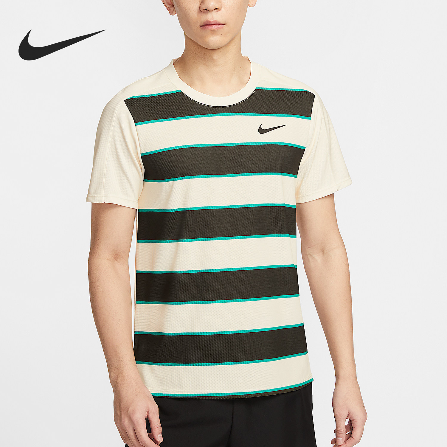 Nike/耐克官方正品Dri-FIT ADV男士修身网球条纹上衣FZ6935-110,运动服/休闲服装,运动T恤,淘宝优惠券,粉丝福利购,淘宝优惠卷