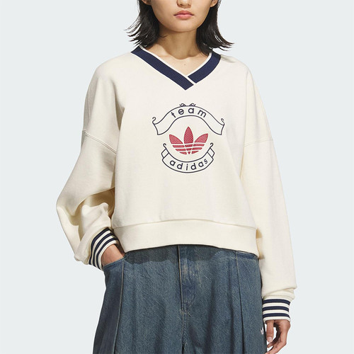 Adidas/阿迪达斯正品三叶草女士日常运动宽松V领套头卫衣KC5845