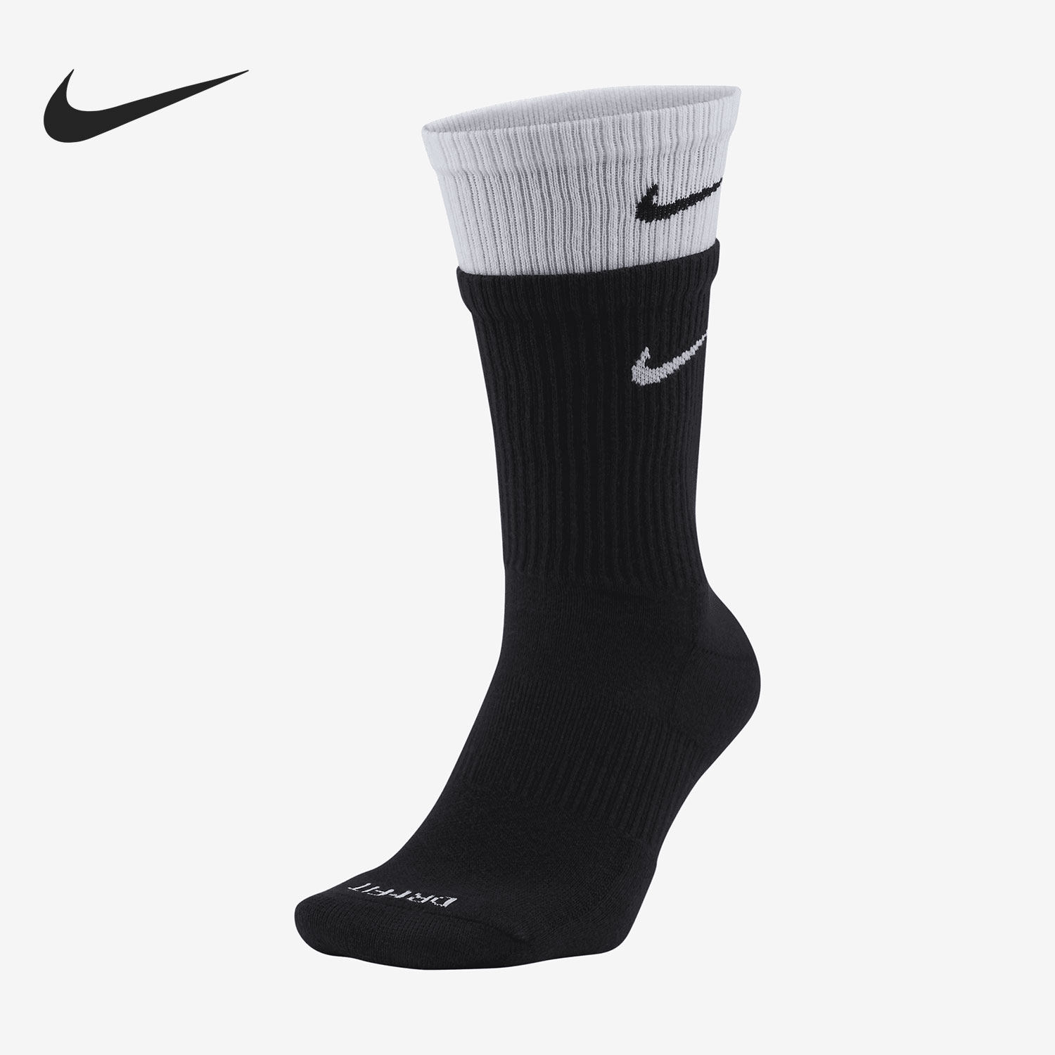 Nike耐克袜子叠袜2024春潮流黑白拼接高筒男女袜双勾运动袜DD2795