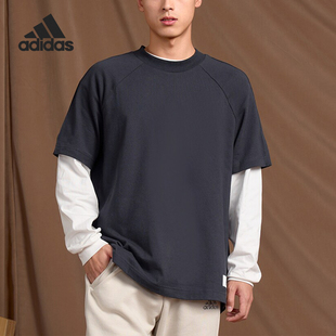 运动休闲宽松短袖 Adidas 情侣款 新款 T恤IS7490 阿迪达斯正品