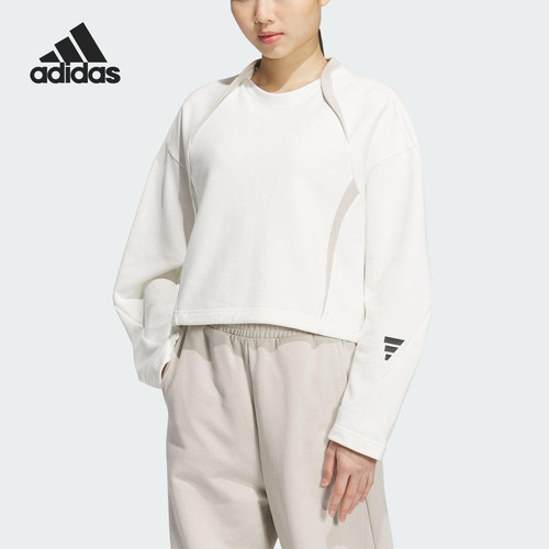 阿迪达斯女士拼接短款休闲套头衫