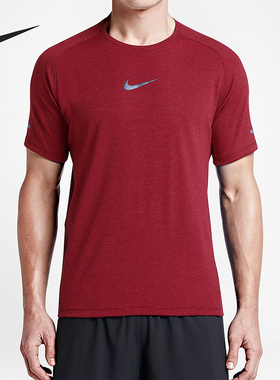 Nike/耐克正品新款男红灰色跑步训练经典健身短袖T恤717973-687