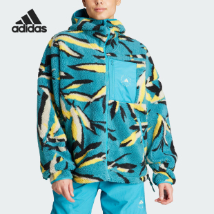 阿迪达斯官方正品 Adidas SMC女子宽松加绒印花连帽运动外套IK9339