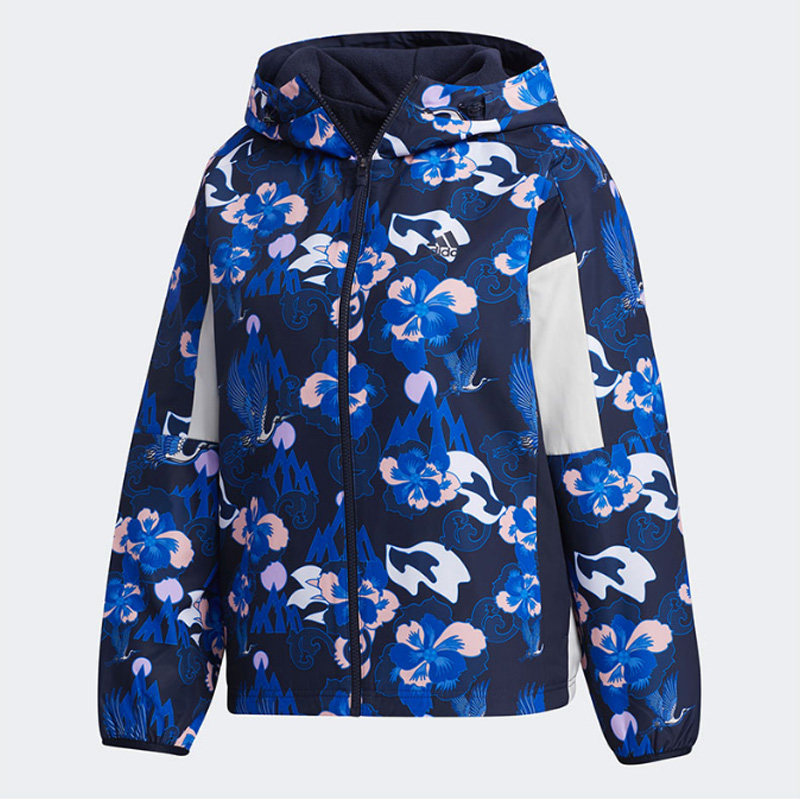 Adidas/阿迪达斯正品女子印花运动服休闲连帽夹克外套GT6488