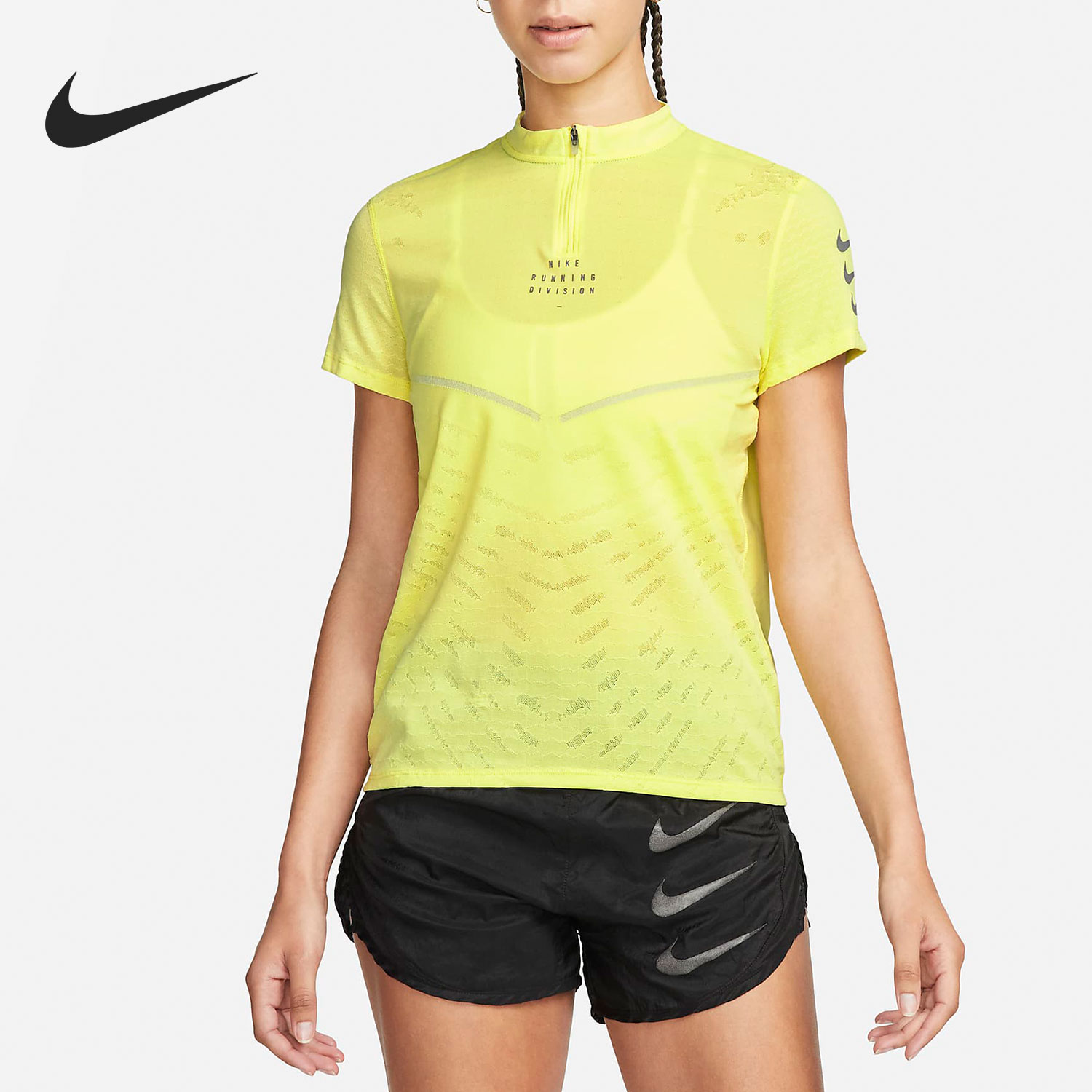 Nike/耐克正品半拉链女子跑步立领运动短袖T恤上衣DM7748-712